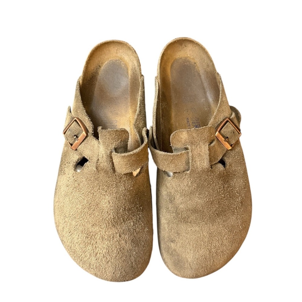 Birkenstock Unisex Boston Clogs 40 Taupe Suede Slip On Comfort Casual Buckle - Picture 2 of 7
